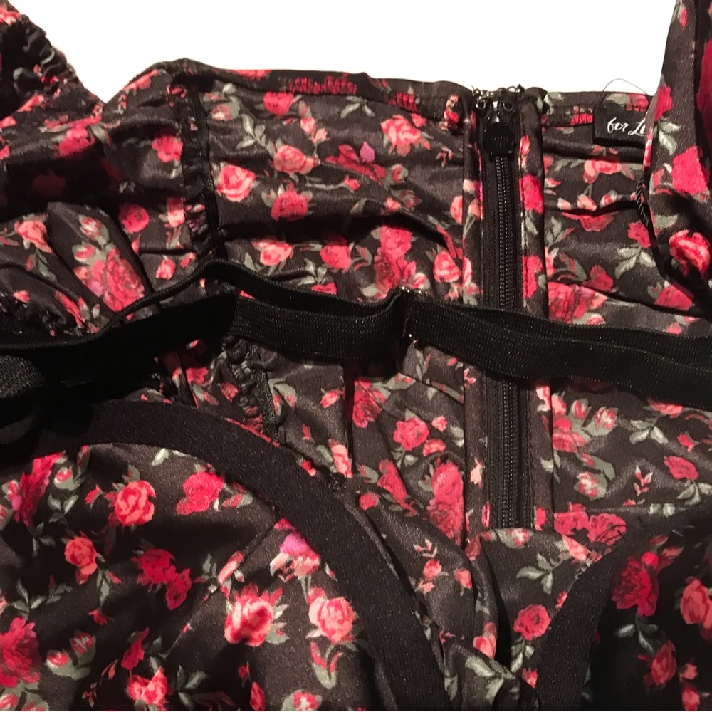 For Love And Lemons Black Mini Dress with Pink Floral Print - Picture 7 of 13